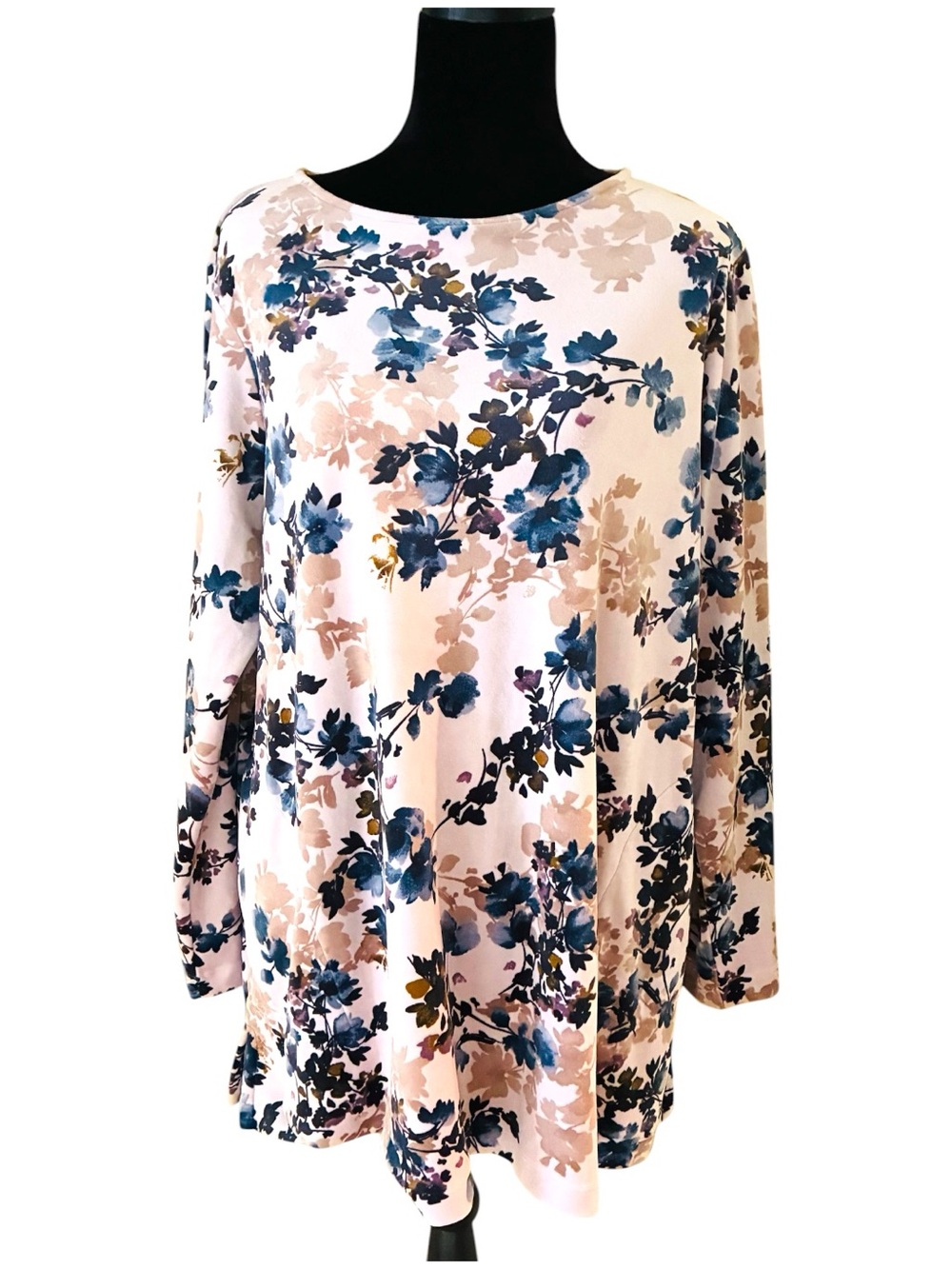 J. Jill Sz XL Pink Velvet Floral Scoop-Neck Long Sleeve Top w/ Pockets - Picture 2 of 9